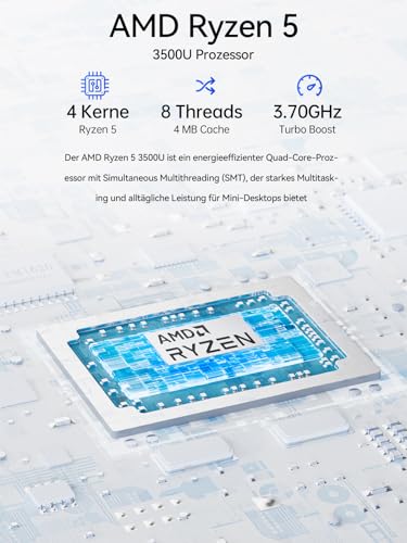 GMKtec Mini PC Ryzen – AMD Ryzen 5 3500U (4C/8T, 4.5GHz, Beats 4300U//N150/N95) | NucBox G10 | 16GB DDR4 + 256GB SSD | Win 11 Pro | WiFi 5, USB 3.2, USB-C, BT 5.0 | Mini Computer für Büro & Alltag