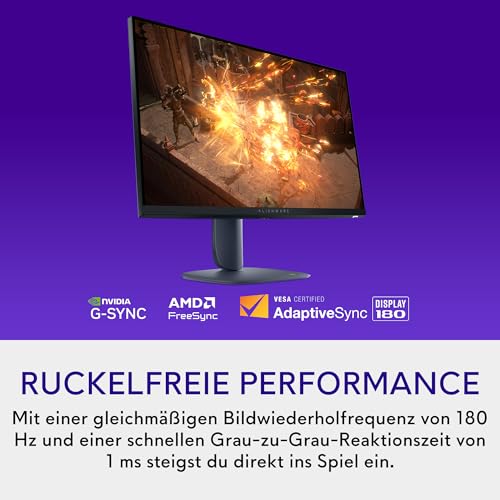 Alienware 27 Gaming Monitor - AW2725DM, QHD (2560x1440), 180Hz, Fast IPS | 1ms, NVIDIA G-SYNC Compatible, AMD FreeSync, 95% DCI-P3, HDR400, DisplayPort, 2 HDMI, 3 USB, 3 Jahre Garantie