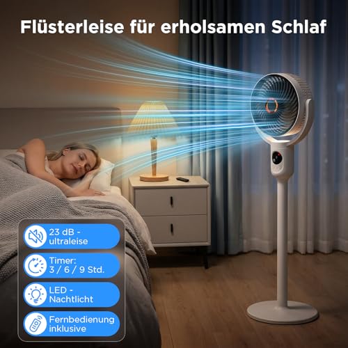 Lepwings Standventilator Leise mit Fernbedienung, 2-in-1 Akkuventilator 10400 mAh, USB-C wiederaufladbar, 90° Oszillation & 120° Neigung, Tisch- und Standventilator für Schlafzimmer, Büro & Camping