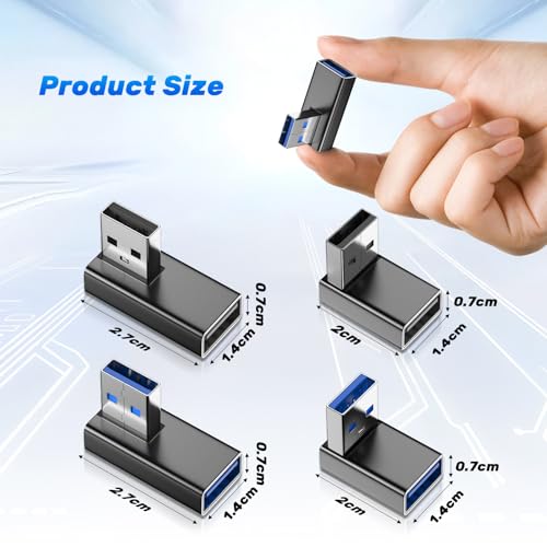 LUIRSAY USB Winkelstecker, 4 Stück US-B 90 Grad Adapter, Winkelstecker für Datenübertragung Kompatibel mit PC, Laptop, Powerbank und die meisten USB-Geräte