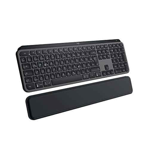 Logitech MX Keys S PLUS kabellose Tastatur uns Palm Rest Low Profile | Fluid Quiet Typing, Programmable, Backlighting, Bluetooth, USB C, Windows PC, Linux, Chrome, Mac, Deutsches QWERTZ - Grau