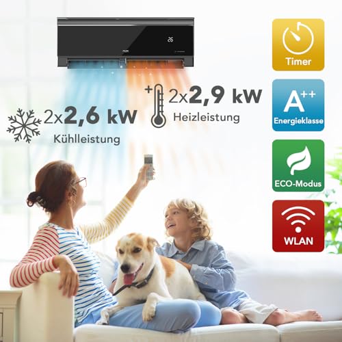 Belvit AUX Multi Split Klimaanlage Set, 18.000 BTU, 2x 9.000 BTU, Schwarz