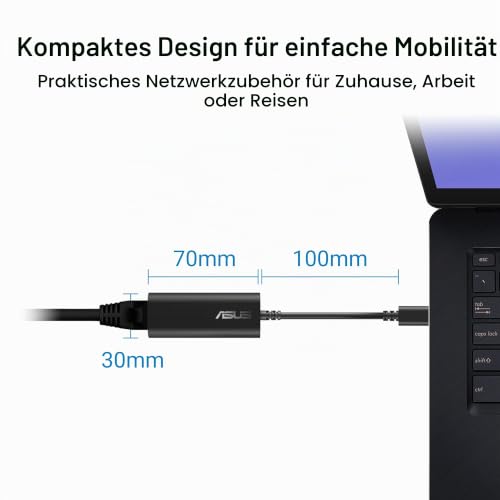 ASUS USB-C2500 V2 USB-C 2.5G Ethernet Adapter | RJ45 LAN, USB-C Hochgeschwindigkeitsübertragung, kompatibel mit 2.5G/1G/100Mbps