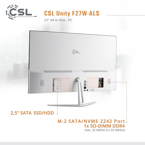 All-in-One-PC CSL Unity F27W-ALS, 68,58 cm (27 Zoll, 1920x1080 Full HD) - Leistungsstarker AIO (Intel N200 CPU 4x3700 MHz, 1000 GB SSD, 32 GB DDR4-RAM, Windows 11 Pro), weiß