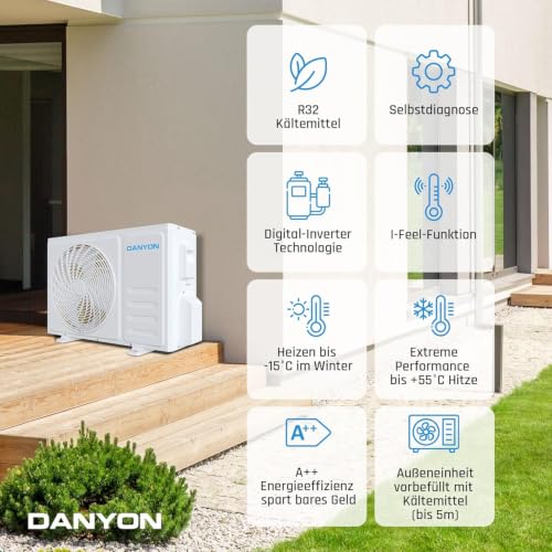 Danyon Multisplit Klimaanlage 2 Innengeräte - 18000 BTU - 5,2 kW, sehr leise & energiesparend, Smart Home, Inverter Klimagerät mit Heizfunktion, WiFi und App, Splitgerät vorgefüllt (18000 BTU)