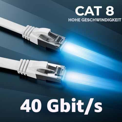 deleyCON 0,5m CAT 8 Flach Netzwerkkabel RJ45 40 Gbit/s, 5 Stück - Weiß
