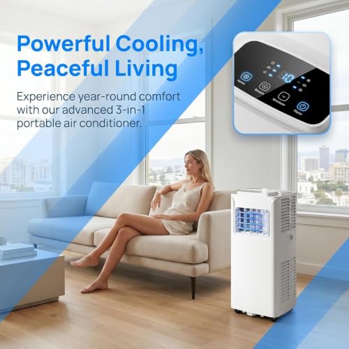 14000 BTU Tragbare Klimaanlage mit Installationsset, Niedrigenergie-Kühlventilator, 2 Geschwindigkeiten, 24h Timer, Digitalanzeige, UK-3-poliger Stecker für große Räume