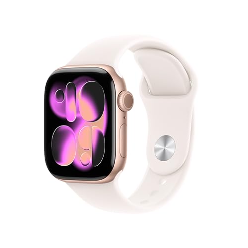 Apple Watch Series 11 GPS 42 mm Smartwatch mit Aluminiumgehäuse in Roségold und Sportarmband in Blassrosa (S/M). Schlafindex, Fitnesstracker, Gesundheitstracking, Always-On Display, Wasserschutz