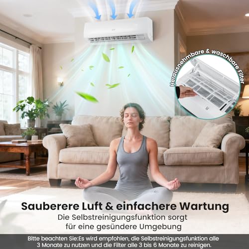 COSTWAY 9000BTU Split Klimaanlage, Klimageräte mit Heizfunktion 2,6kW, Air Conditioner Wandhalterung inkl. Kupferleitung, Kältemittel R32, sehr leise für Räume bis zu 42m³