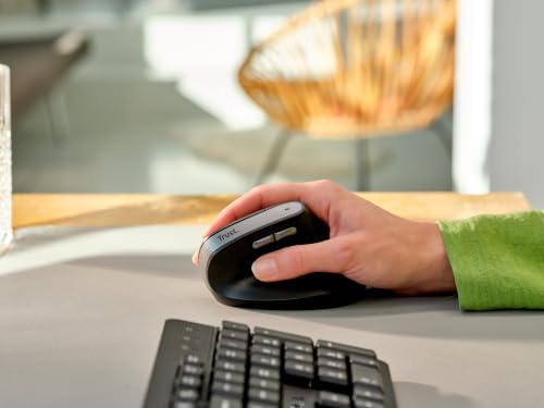 Trust Yuno Wiederaufladbare Vertikale Maus, Kabellose Ergonomische Maus | Vorbeugung Gegen Mausarm/Tennisarm (RSI Syndrom) für Rechtshänder, 2.4GHz, 800-2400 DPI, PC Mac