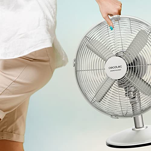Cecotec Tischventilator EnergySilence 610 SteelDesk, 40 W | 30 cm Durchmesser, 4 Aerodynamikflügel, 3 Geschwindigkeiten, Oszillation, Edelstahl-Design