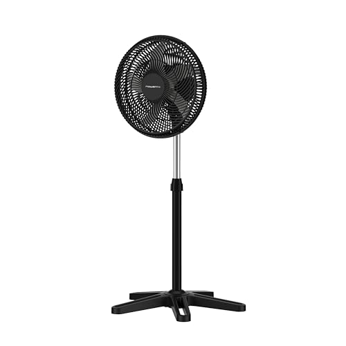 Rowenta Turbo Essential, Standventilator, leistungsstark, VU3110 | Standventilator, Leise 58 dB, höhenverstellbar & oszillierend, kompakt für Büro, Wohn-/Schlafzimmer, Farbe: Schwarz/Rot