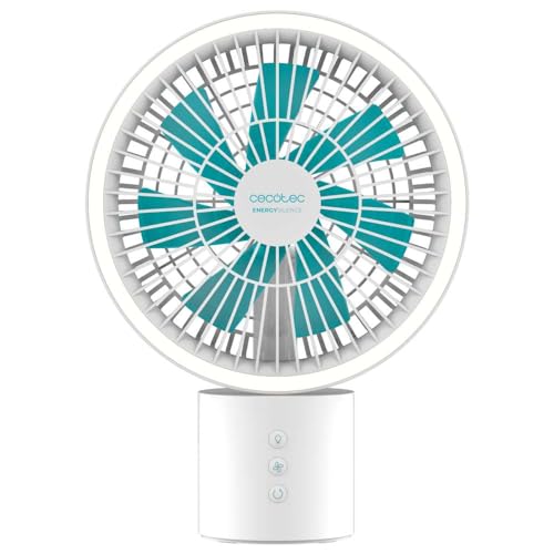 Cecotec Akku-Tischventilator EnergySilence 8000 Portable Desk, 8.000 mAh | 20 cm Durchmesser, LED-Leuchtring mit 3 Helligkeitsstufen, 360° Oszillation, 4 Geschwindigkeiten, neigbar
