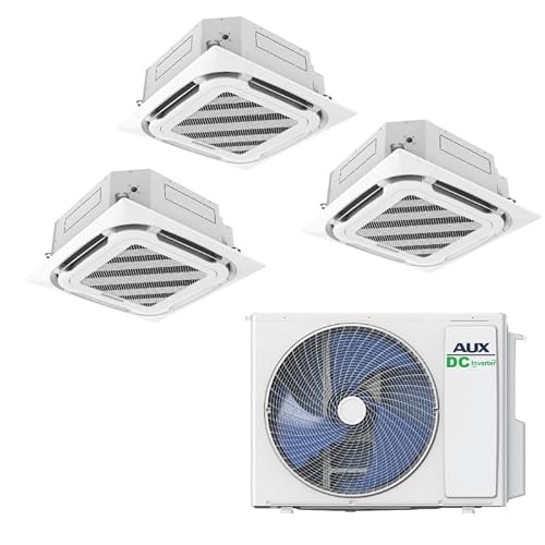 AUX A++ Klimaanlage Set mit 3× Deckenkassette 12000 BTU (je 3,5 kW) + Außengerät 36000 BTU (10,5 kW) - R32 Kältemittel - Weiß - Split-Klimaanlage für 3 Räume - leise & anschlussfertig