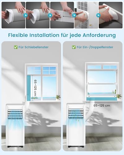 Mobile Klimaanlage 9000 BTU (2,6 kW) | 4-in-1 Klimagerät mit Abluftschlauch zum Kühlen, Entfeuchten, Ventilieren & Schlafen | für Räume bis 28 m² | Energieeffizienzklasse A