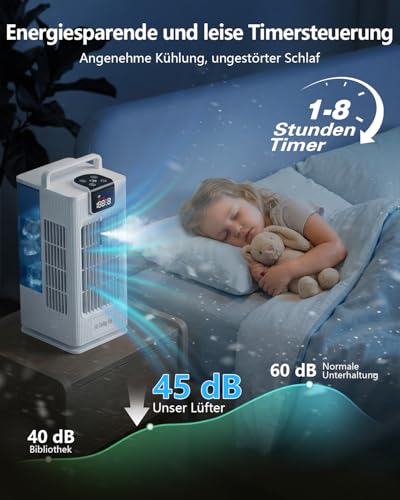 Aiorber Mobil Klimaanlage Mini Luftkühler: Ventilator mit Wasserkühlung 2000ml Wassertank-120°Oszillation, 4 Windstufen, LED, Timer-Fernbedienung Klimagerät ohne Abluftschlauch für Zuhause&Büro