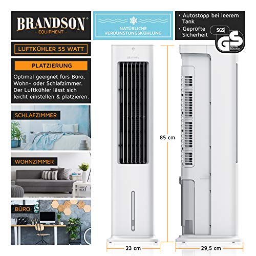Brandson - Luftkühler mit Wasserkühlung - 5-in-1 - Verdunstungskühler, Luftbefeuchter, Ventilator & Luftreiniger, mobile Klimaanlage ohne Abluftschlauch - Preisträger 2025 - leise - 5L Wassertank