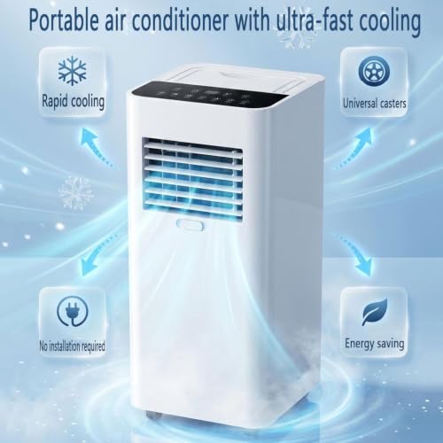 Tragbare Klimaanlage 7000 BTU, schnelle Kühlung für Räume bis zu 300 m², leiser 30dB Schlafmodus, Luftentfeuchter, 24H Timer, Lüftermodus für Zuhause und Büro