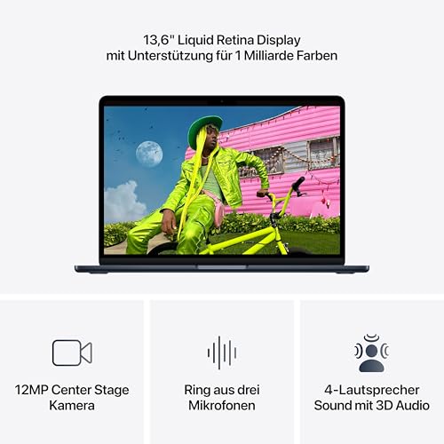Apple 13" MacBook Air Laptop, M5 Chip mit 10‑Core CPU und 8‑Core GPU: Entwickelt für KI, 13,6" Liquid Retina Display, 16 GB gemeinsamer Arbeitsspeicher, 512 GB SSD, Touch ID, WLAN 7; Mitternacht
