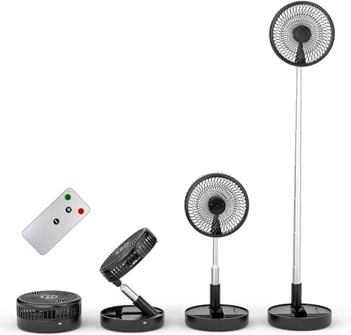 Primevolve 7.7" Ventilator Faltbarer mit Fernbedienung, 7200mAh Akku USB Standventilator Fan Tragbarer für Outdoor Reise Camping, Tischventilator Leise für Schlafzimmer Büro- Schwarz