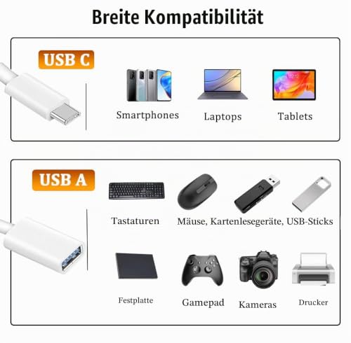 Adapter USB C auf USB, OTG Typ C auf USB Adapter Kabel, kompatibel mit iPhone 16 Pro Max/15 Pro Max, iPad, MacBook Pro/Air, Samsung Galaxy S24/S23/S22/S21, Huawei