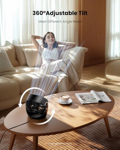 Gaiatop 14 cm Tischventilator, Luftzirkulator, 3 Geschwindigkeiten | Kompakt und kraftvoll, 360° neigbar, 1.5m Kabel für leise Kühlung in Wohnzimmer, Zuhause, Schlafzimmer, Küche oder Büro