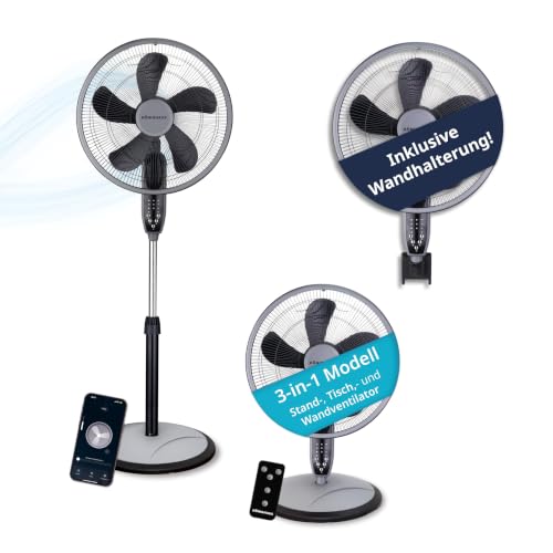 Könighaus 3-in-1 Ventilator – Stand-, Tisch- & Wandmontage | WLAN Smart Home (Alexa, Tuya) | Fernbedienung | Oszillierender Standventilator | Timer | Natürlicher Luftstrom | Starke Kühlung bis 20 m