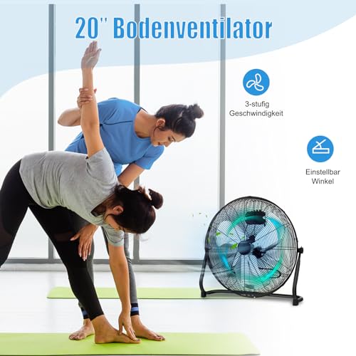 SOARS Bodenventilator 50cm, Windmaschine mit 3-Leistungsstufen, Neigungswinkel 145°, Ventilator Metall mit Handgriff, hoher Luftdurchsatz