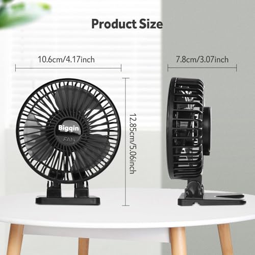 Bigqin USB Ventilator, Mini Tischventilator Fan Lüfter mit 3 Geschwindigkeiten, tragbarer Ventilator Klein für Büro, Schlafzimmer, Camping - Schwarz