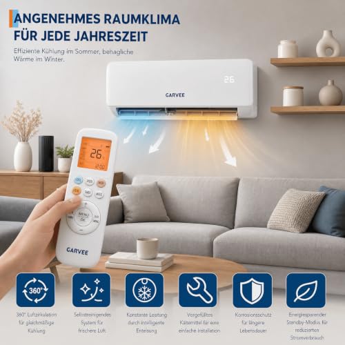 24000 BTU Split Inverter Anlage 2.7 kW Kühlen & Heizen | A++ Effizienz, R32, WiFi App Steuerung, leise | Bis 110 qm Nutzfläche, mit sämtlichem Montagezubehör