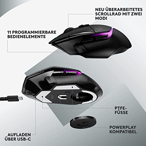 Logitech G G502 X Plus Lightspeed Kabellose RGB-Gaming-Maus | Optische Maus mit LIGHTFORCE Hybridschaltern, LIGHTSYNC, Hero 25K Gaming-Sensor, Kompatibel mit PC - macOS/Windows - Schwarz