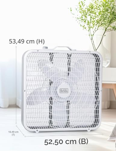 BLACK+DECKER Kastenventilator mit 3 Geschwindigkeitsstufen, 50,8 cm Boxventilator mit Tragegriff, Drehknopf und versenkter Kabelaufbewahrung, tragbarer Ventilator und Kühlventilator für Zuhause, Büro,