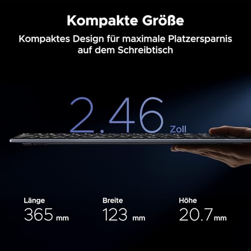 UGREEN Bluetooth Tastatur Kabellos Tastatur (BT5.4+2.4G) | Ultra Slim Scherentastatur, Wiederaufladbares Keyboard mit 3 Kanälen, Kompatibel mit Windows/macOS/Android-QWERTZ Layout
