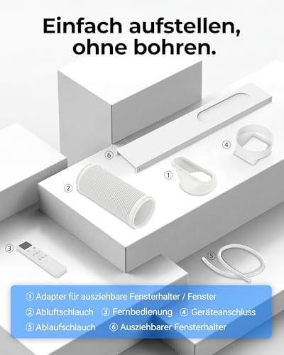 Mobile Klimaanlage 9000 BTU, Klimaanlage Mobil mit Abluftschlauch, Mobiles Klimagerät leise 65dB, mit Timer