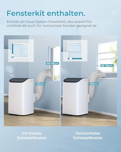 EUHOMY Mobile Klimaanlage 12000 BTU mit Abluftschlauch | 3-in-1 Mobiles Klimagerät: Kühlen, Entfeuchten, Ventilieren | 4-Stufen-Lüfter | 410 m³/h | Energieeffizienzklasse A | <50 dB | 24h-Timer