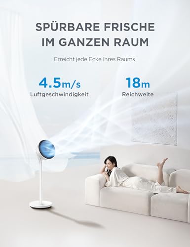 Midea FG18-22LAPH Standventilator 4-in-1, Hoeheverstellbar, 110cm, Weiß | 549 ft3/min, 18m Reichweite, 75 Grad Horizontal, 90 Grad Vertikal, 3 Geschwindigkeiten, 30W