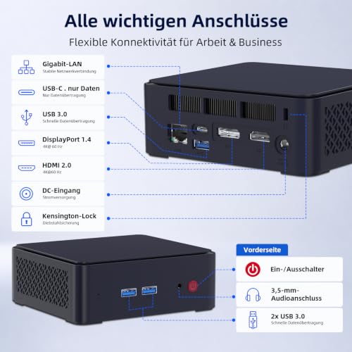 AWOW AK12 Mini-PC, AMD Ryzen 5 R2514 Embedded (4C/8T, bis 3.7 GHz, 15 W), 16 GB DDR4, 512 GB PCIe 3.0 SSD, Radeo Vega Graphics, Dual-4K HDMI 2.0/DP 1.2, USB-C, Wi-Fi 5/BT 5.0, Gigabit LAN