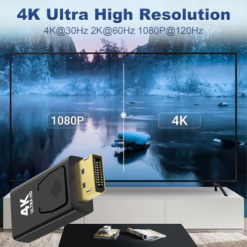 Vemfay 4K Displayport auf HDMI Adapter, 2 Stück Unidirektional DP zu HDMI, 4K@30Hz/ 2K@60Hz/ 1080P@120Hz, Adapter Displayport auf Hdmi Kompatibel mit Laptop, Projector, Monitor, TV, AMD, GPU