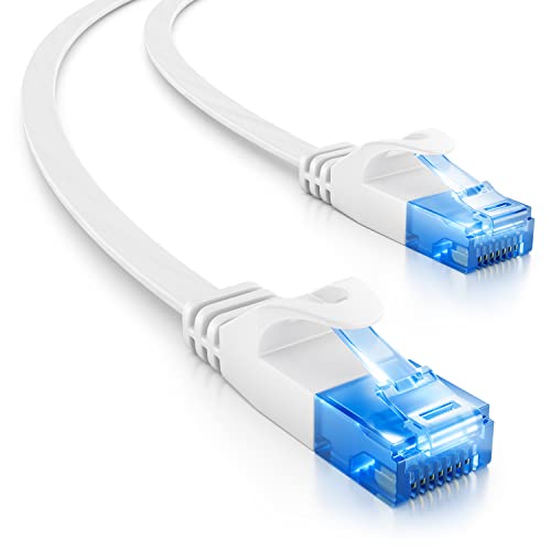 deleyCON 10m CAT6 Flaches Netzwerkkabel RJ45 1000 Mbit Gigabit - Weiß | Cat 6 Ethernet Patchkabel Verlegekabel flach, für Internet, Switch, Router, Modem und Patchpanel