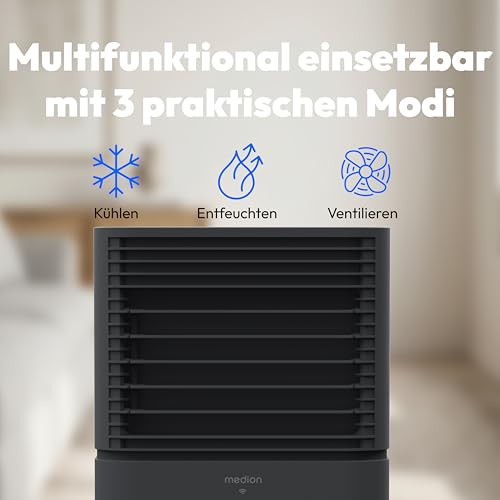 MEDION Smarte Mobile Klimaanlage mit Abluftschlauch P901 (9000 BTU, mobil, inkl. Fensterabdichtung, bis 32m², 3in1,Kühlen Entfeuchten Ventilieren, App- und Sprachsteuerung, Schlafmodus