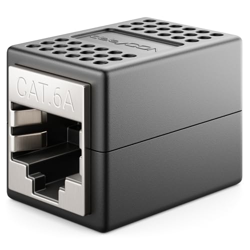 deleyCON 1 Stück RJ45 Kupplung (10 Gbit/s) LAN Kabel Verlängerung Netzwerkkabel Ethernet Adapter Verbinder Kompatibel zu Cat8, Cat7, Cat6, Cat5 Patchkabel LAN DSL POE 2X RJ45 Buchse - Schwarz