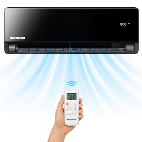 Heinner HAC-BP12WIFI-BK BlackPearl Split-Klimaanlage Schwarz, 12000 BTU, WiFi, Smart Inverter, A+++ Kühlung, A++ Heizung, Active Clean, Breeze Away, Cascade, ECO, 8°C-Heizfunktion, für 16–23 m²
