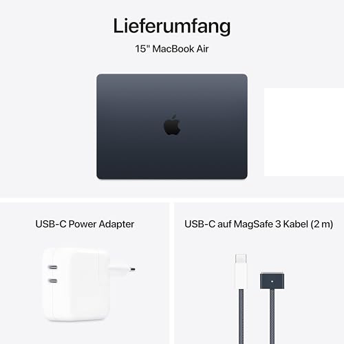 Apple MacBook Air (15", Apple M4 Chip mit 10‑Core CPU und 10‑Core GPU, 24GB Gemeinsamer Arbeitsspeicher, 512 GB) - Mitternacht