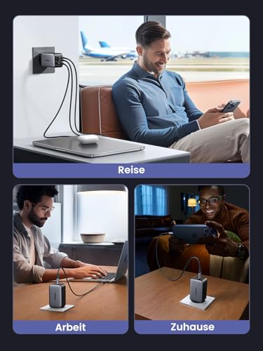 UGREEN Nexode 65W USB C Ladegerät, 3-Port, GaN Netzteil, PPS Charger 60W