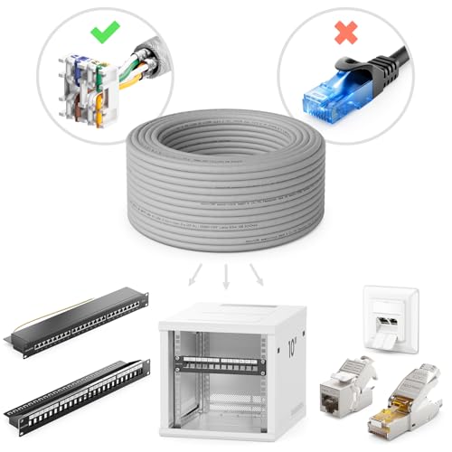 deleyCON 10m CAT6 Verlegekabel 1000 Mbit Gigabit S/FTP - Grau