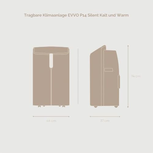 EVVO Clima Silent Tragbare Klimaanlage bis zu 14000 BTU mit Wärmepumpe, Pinguin Kalt und Wärme, Luftentfeuchter, Nachtmodus und Turbo-Funktion, inkl. Fenster-Kit (P14)