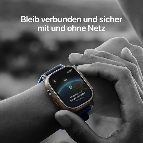 Apple Watch Ultra 3 GPS + Cellular 49 mm Premium Smartwatch für Lauftraining und Kombinationssport mit robustem Titangehäuse in Schwarz und Alpine Loop in Schwarz (Medium)