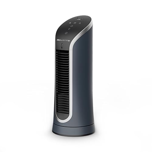 Rowenta Eole Compact Turmventilator, 35 dB(A), Luftstrom bis 5m VU6220 | 6 Geschwindigkeiten & 2 Modi, 8-Stunden-Timer, LED-Display, Oszillation, Einfache, intuitive Bedienung, Farbe: Schwarz/Weiß