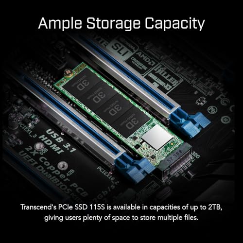 Transcend 250GB MTE115S PCIe 3.0 M.2 2280 SSD, 3000 MB/s, stromsparend | Interne NVMe Gen3x4 SSD für Laptops und Desktop-PCs, SLC-Cache