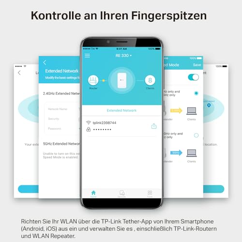 TP-Link RE230 WLAN Verstärker Repeater AC750 (433MBit/s 5GHz + 300MBit/s 2,4GHz, WLAN Verstärker, App Steuerung, Signalstärkeanzeige, kompatibel zu Allen WLAN Router, AP Modus) weiß